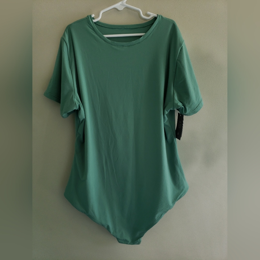 Auden Body Suit, Sage Green Short Sleeve One Piece With Soft Stretch And Fabric
